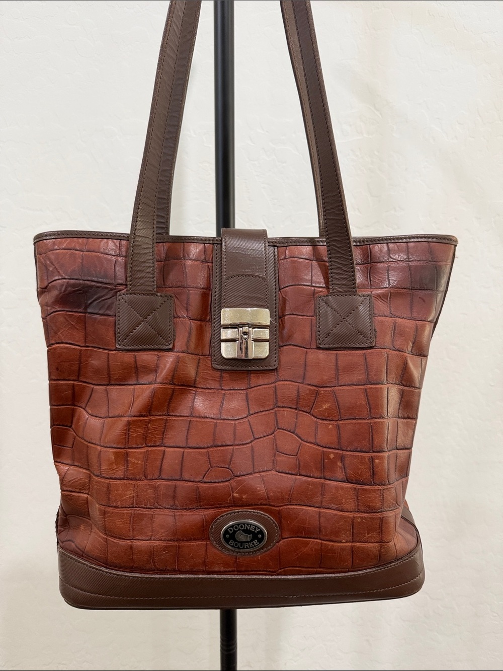 Vintage Dooney & Bourke Nile Croc Embossed Medium Shopper Tote.